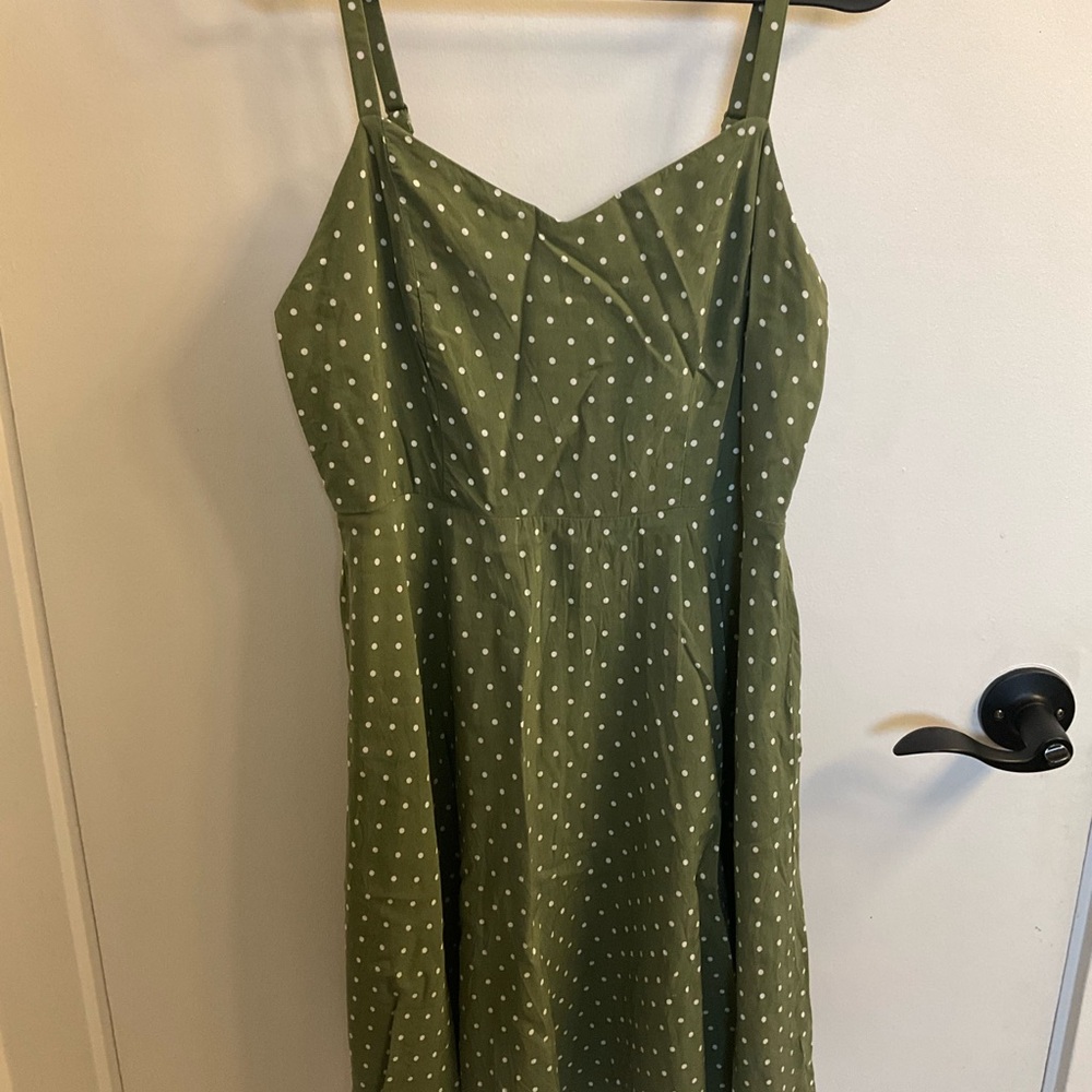 Olive Green Polka Dot Midi Dress, size medium